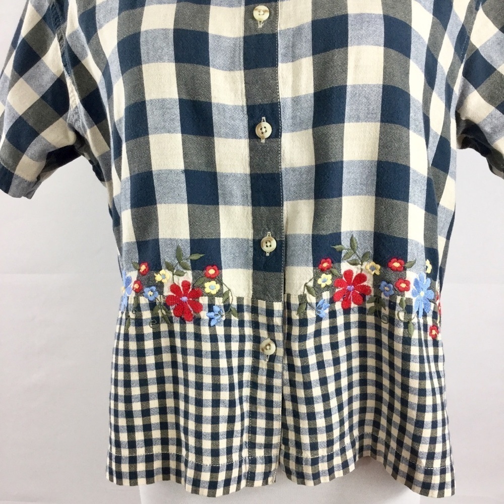 Vintage Cottagecore Buffalo Check Button Front Top Shirt Embroidered Size L - Picture 4 of 10